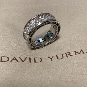 David Yurman Silver Ring with White Diamonds Sz8